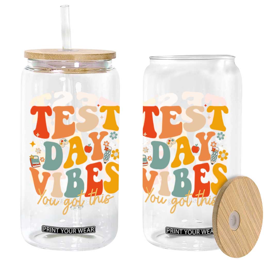 Test Day Vibes Glass Can Teacher Groovy Testing Day Exam TS10 Print Your Wear