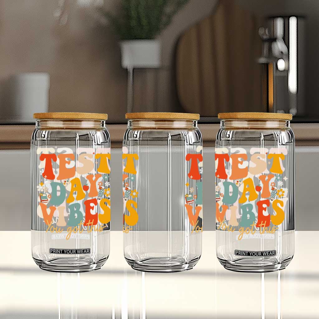 Test Day Vibes Glass Can Teacher Groovy Testing Day Exam TS10 Print Your Wear