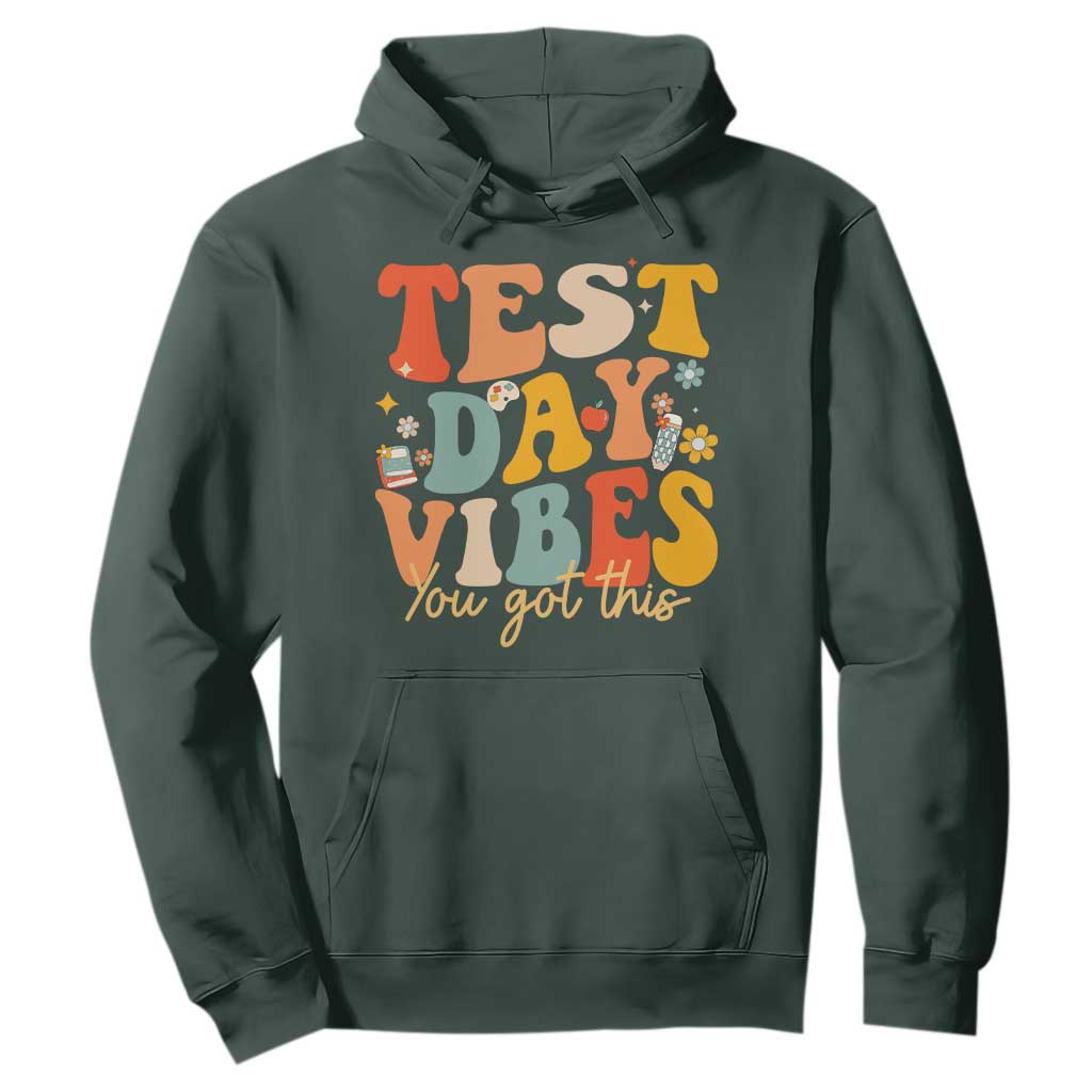 Test Day Vibes Hoodie Teacher Groovy Testing Day Exam TS10 Dark Forest Green Print Your Wear