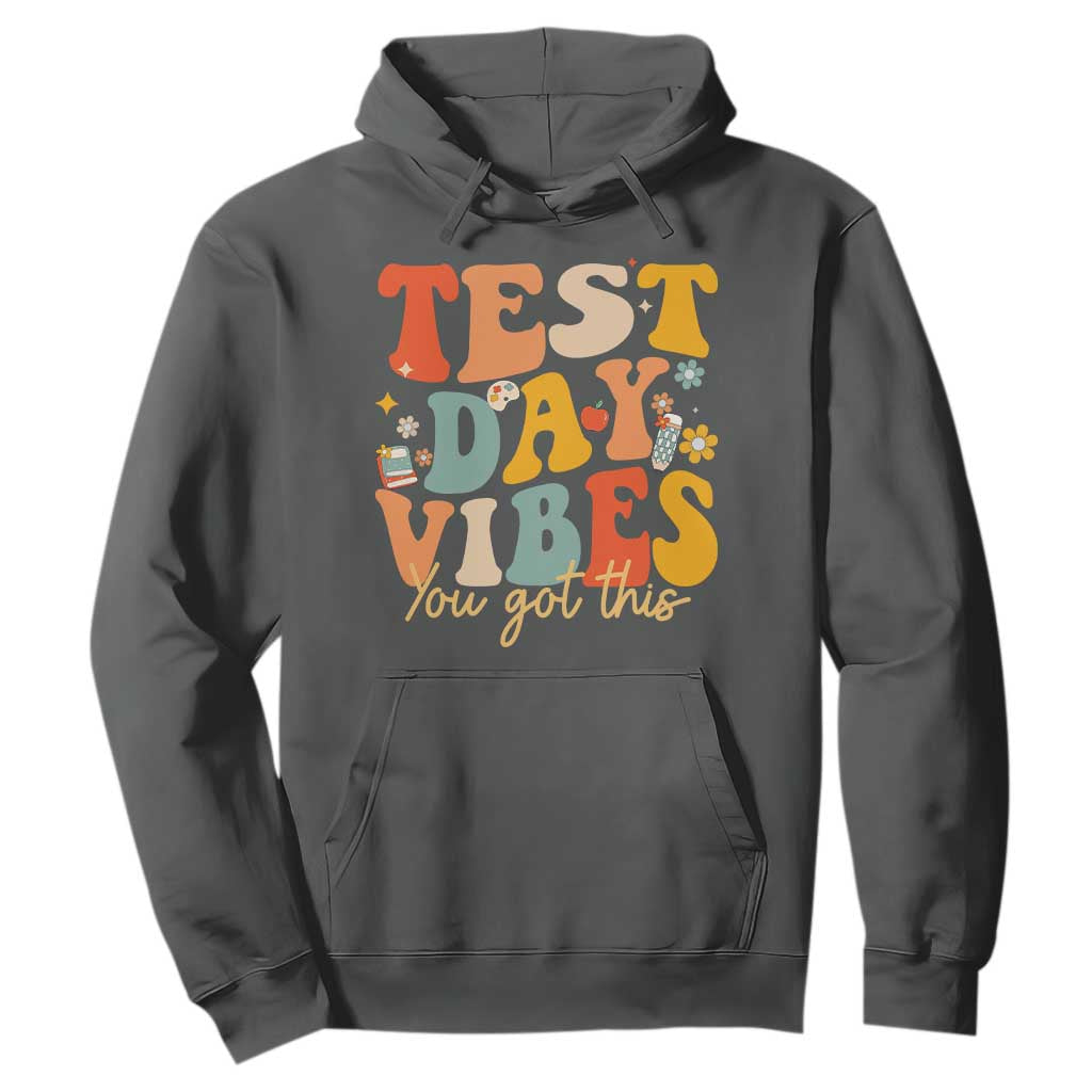 Test Day Vibes Hoodie Teacher Groovy Testing Day Exam TS10 Dark Heather Print Your Wear