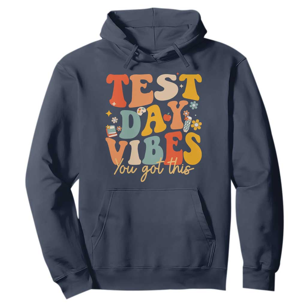 Test Day Vibes Hoodie Teacher Groovy Testing Day Exam TS10 Navy Print Your Wear