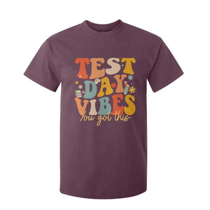 Test Day Vibes T Shirt For Kid Teacher Groovy Testing Day Exam TS10 Maroon Print Your Wear