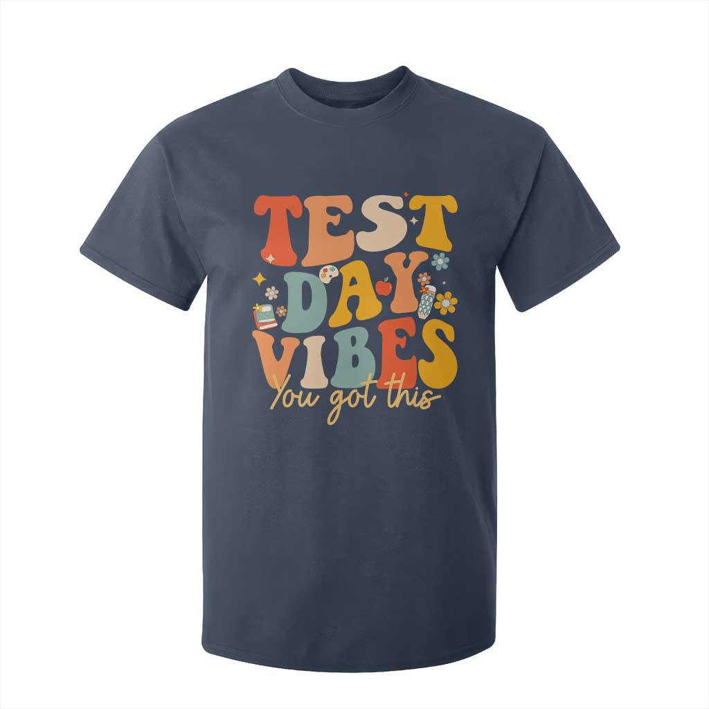 Test Day Vibes T Shirt For Kid Teacher Groovy Testing Day Exam TS10 Navy Print Your Wear