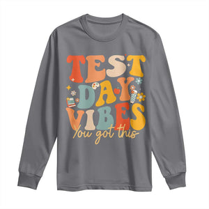 Test Day Vibes Long Sleeve Shirt Teacher Groovy Testing Day Exam TS10 Charcoal Print Your Wear