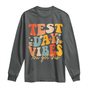 Test Day Vibes Long Sleeve Shirt Teacher Groovy Testing Day Exam TS10 Dark Heather Print Your Wear