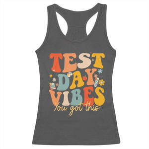 Test Day Vibes Racerback Tank Top Teacher Groovy Testing Day Exam TS10 Dark Heather Print Your Wear