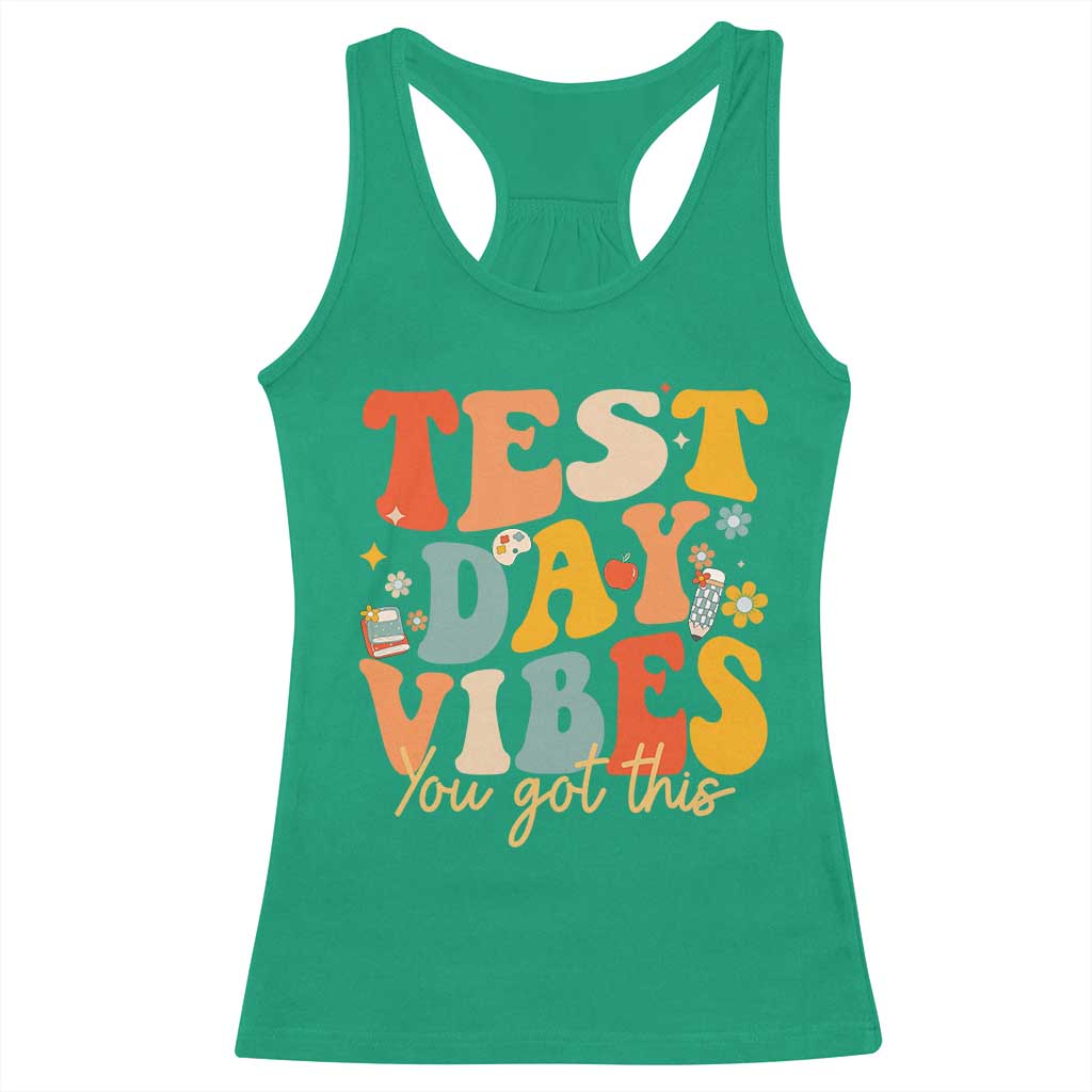 Test Day Vibes Racerback Tank Top Teacher Groovy Testing Day Exam TS10 Irish Green Print Your Wear