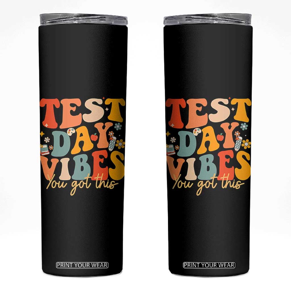 Test Day Vibes Skinny Tumbler Teacher Groovy Testing Day Exam TS10 Black Print Your Wear