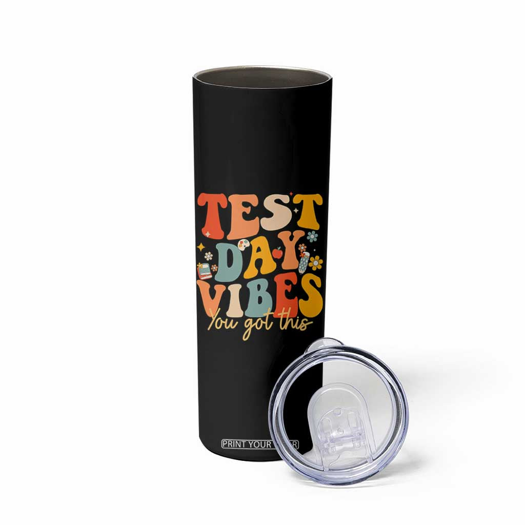 Test Day Vibes Skinny Tumbler Teacher Groovy Testing Day Exam TS10 Print Your Wear
