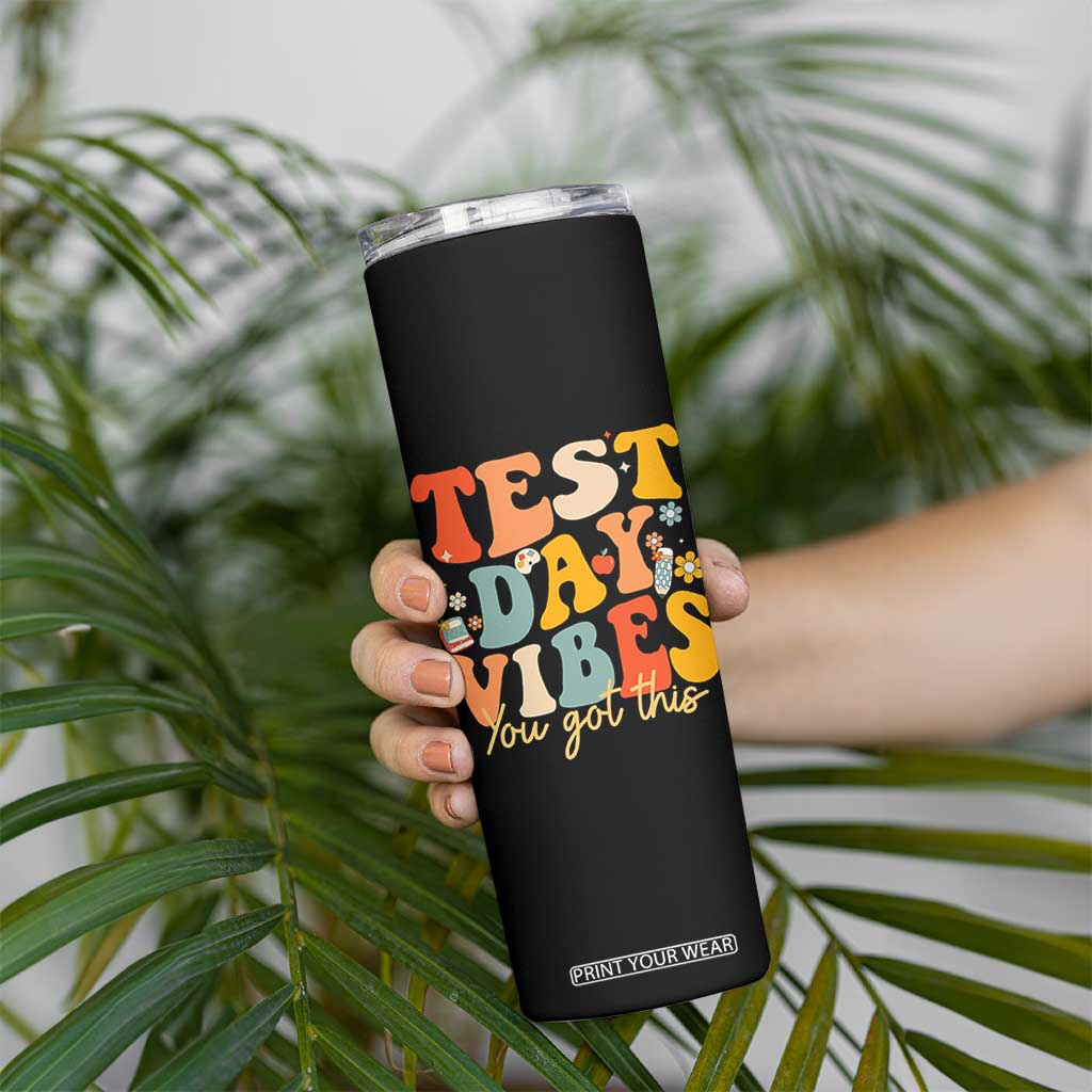 Test Day Vibes Skinny Tumbler Teacher Groovy Testing Day Exam TS10 Print Your Wear