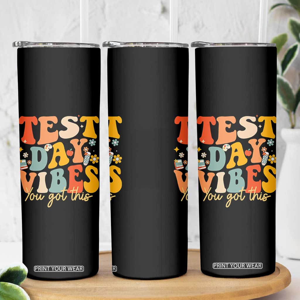 Test Day Vibes Skinny Tumbler Teacher Groovy Testing Day Exam TS10 Print Your Wear