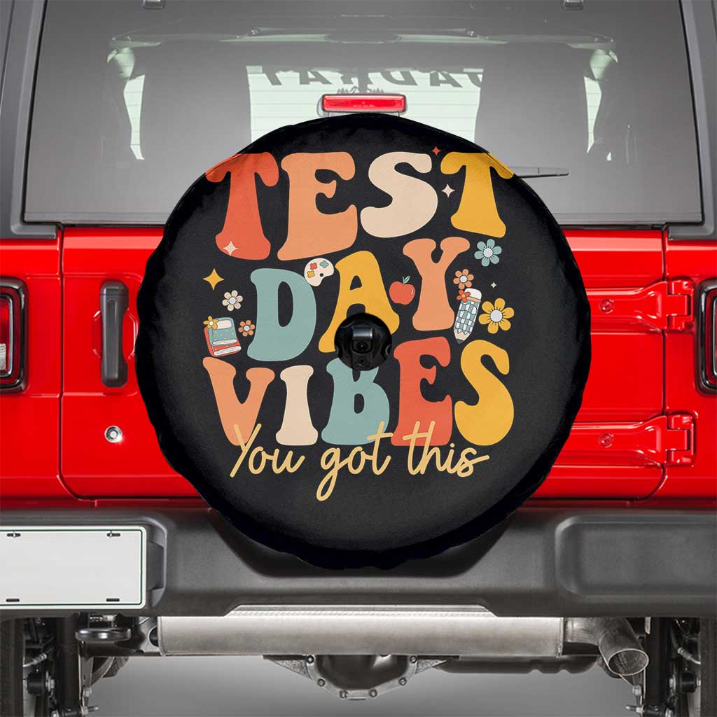Test Day Vibes Spare Tire Cover Teacher Groovy Testing Day Exam TS10 Black Print Your Wear