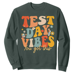 Test Day Vibes Sweatshirt Teacher Groovy Testing Day Exam TS10 Dark Forest Green Print Your Wear