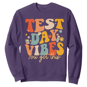 Test Day Vibes Sweatshirt Teacher Groovy Testing Day Exam TS10 Purple Print Your Wear