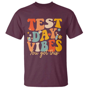 Test Day Vibes T Shirt Teacher Groovy Testing Day Exam TS10 Maroon Print Your Wear