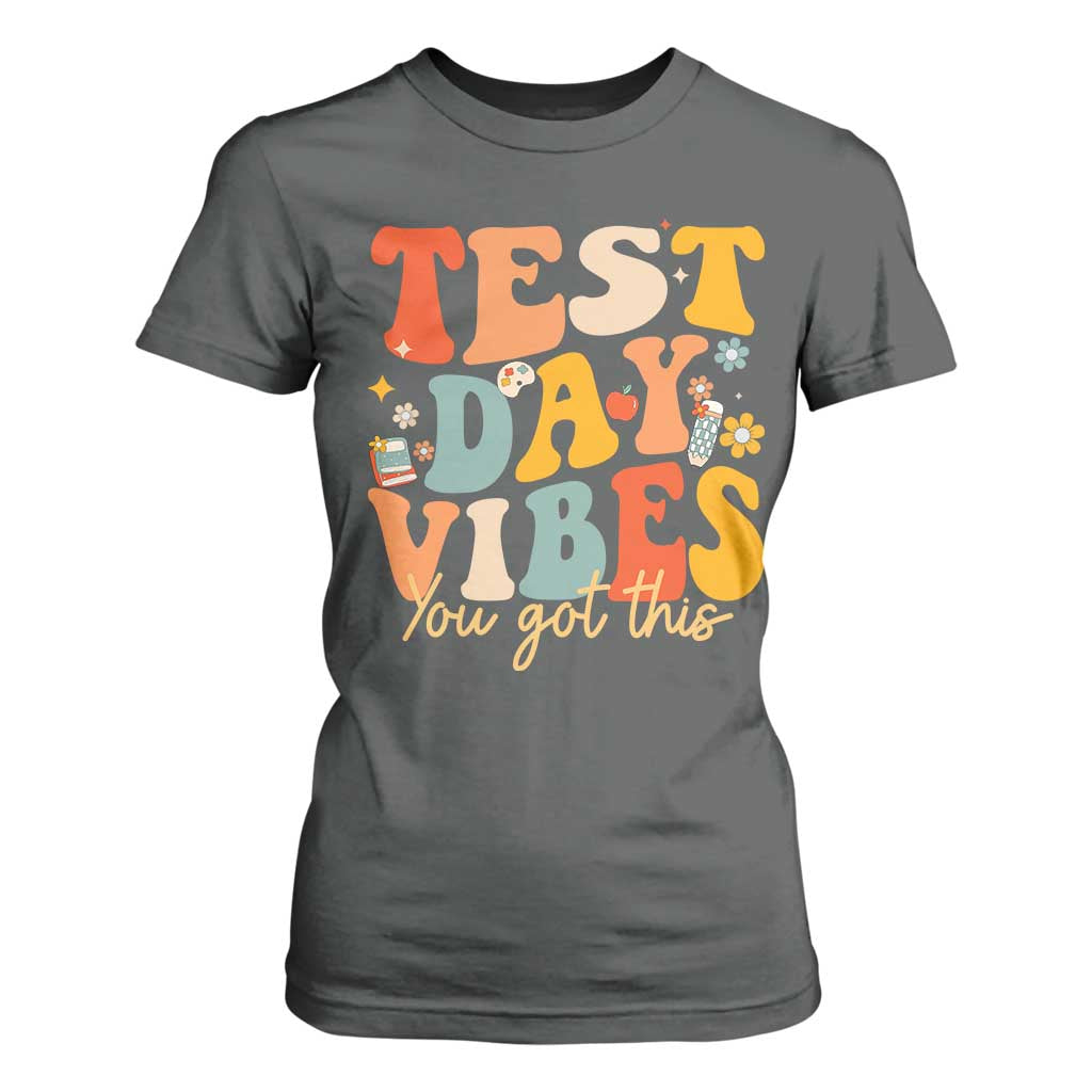 Test Day Vibes T Shirt For Women Teacher Groovy Testing Day Exam TS10 Dark Heather Print Your Wear