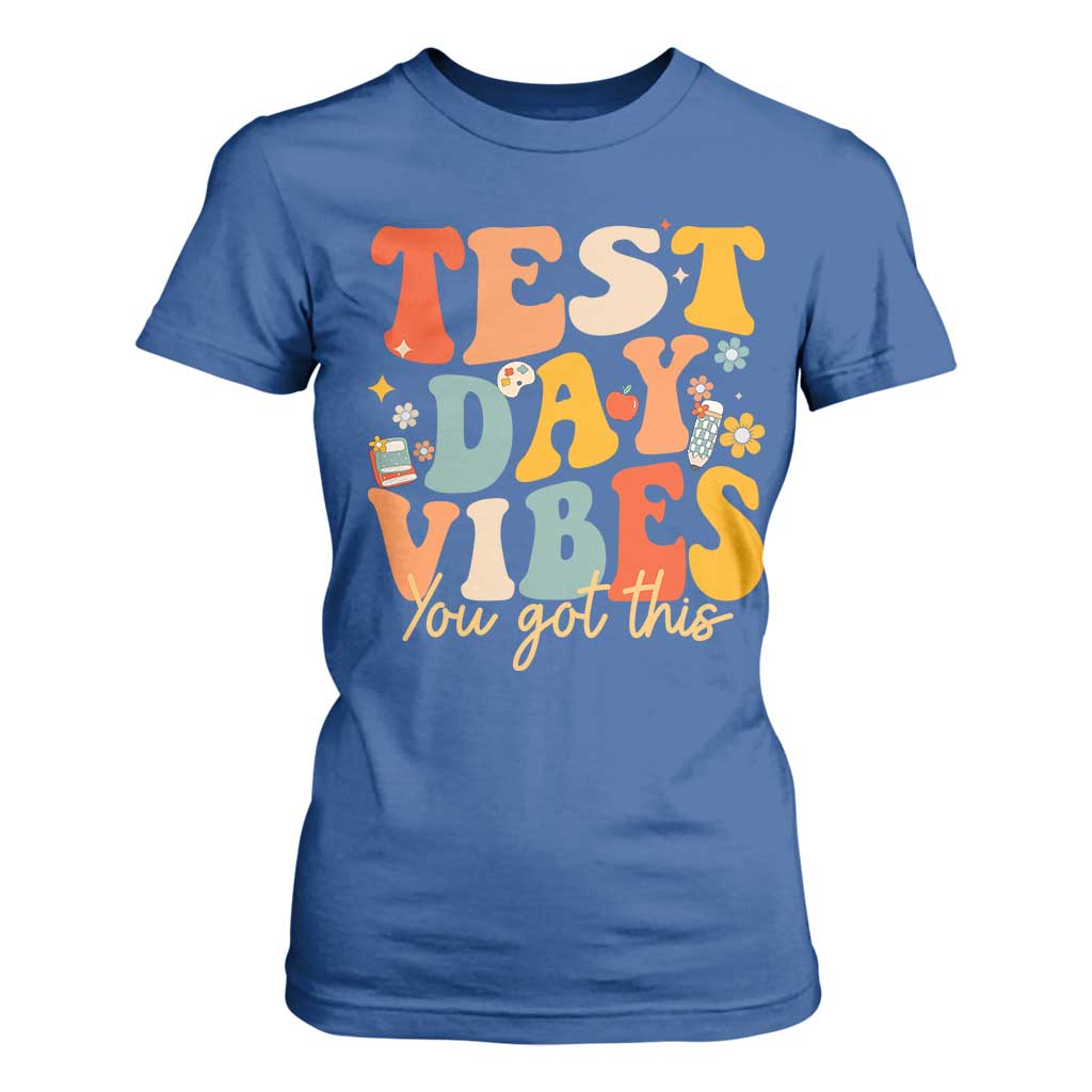 Test Day Vibes T Shirt For Women Teacher Groovy Testing Day Exam TS10 Royal Blue Print Your Wear