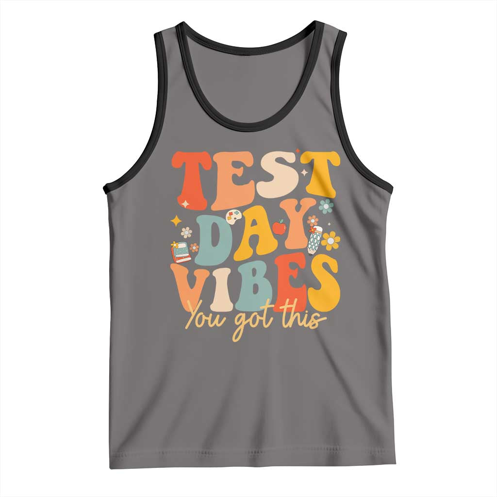 Test Day Vibes Tank Top Teacher Groovy Testing Day Exam TS10 Deep Heather Black Print Your Wear