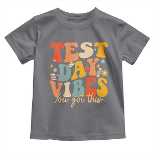 Test Day Vibes Toddler T Shirt Teacher Groovy Testing Day Exam TS10 Charcoal Print Your Wear