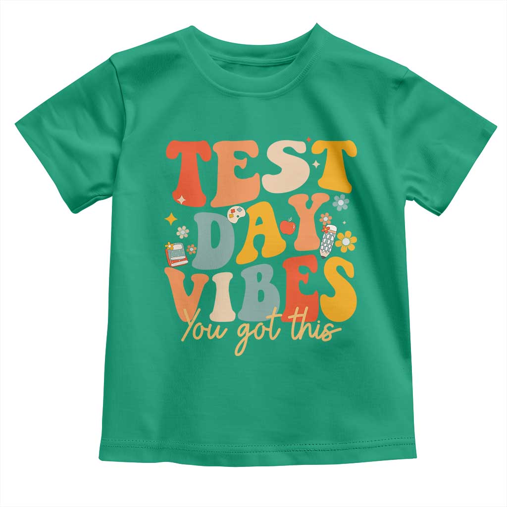 Test Day Vibes Toddler T Shirt Teacher Groovy Testing Day Exam TS10 Irish Green Print Your Wear