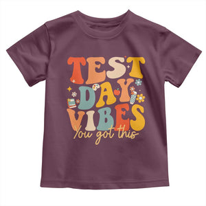 Test Day Vibes Toddler T Shirt Teacher Groovy Testing Day Exam TS10 Maroon Print Your Wear