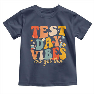 Test Day Vibes Toddler T Shirt Teacher Groovy Testing Day Exam TS10 Navy Print Your Wear