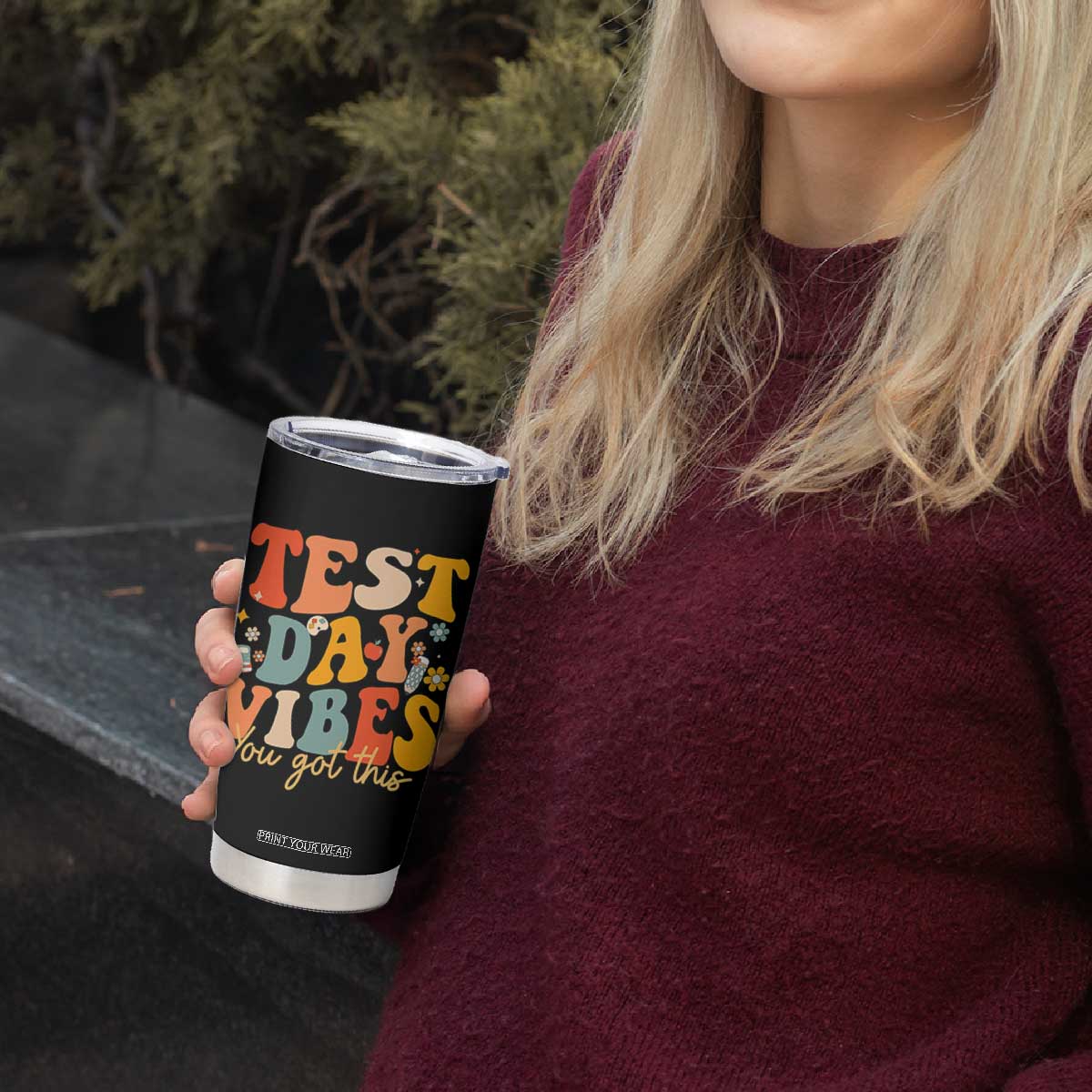 Test Day Vibes Tumbler Cup Teacher Groovy Testing Day Exam TS10 Print Your Wear