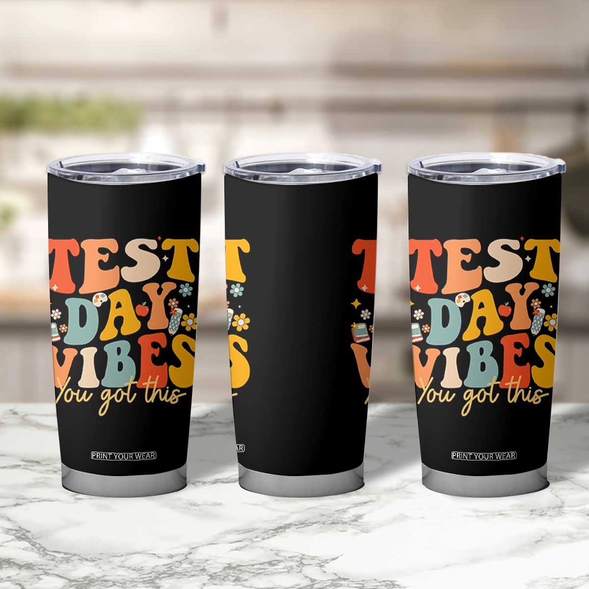 Test Day Vibes Tumbler Cup Teacher Groovy Testing Day Exam TS10 Print Your Wear