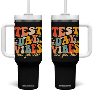 Test Day Vibes Tumbler With Handle Teacher Groovy Testing Day Exam TS10 One Size: 40 oz Black Print Your Wear