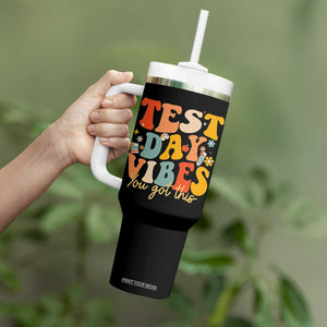Test Day Vibes Tumbler With Handle Teacher Groovy Testing Day Exam TS10 Print Your Wear