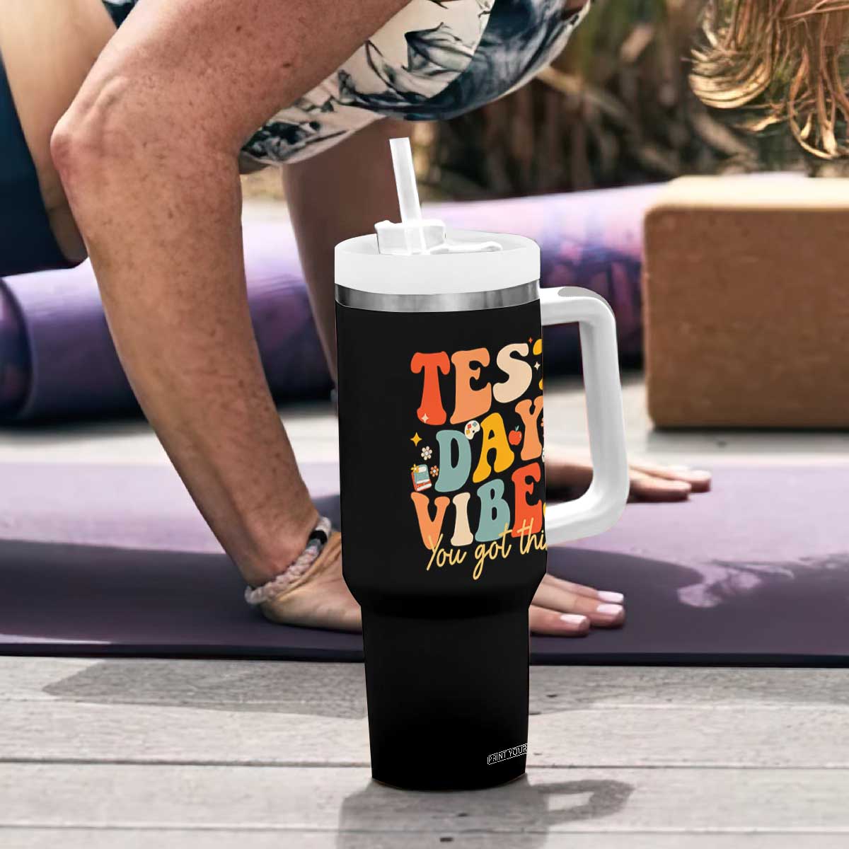 Test Day Vibes Tumbler With Handle Teacher Groovy Testing Day Exam TS10 Print Your Wear
