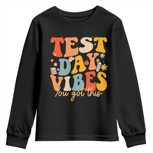 Test Day Vibes Youth Sweatshirt Teacher Groovy Testing Day Exam TS10 Black Print Your Wear