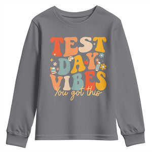 Test Day Vibes Youth Sweatshirt Teacher Groovy Testing Day Exam TS10 Charcoal Print Your Wear