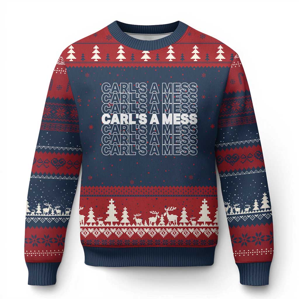 Carl's A Mess Ugly Christmas Sweater Reality TV Funny Meme TS10 Navy Red Print Your Wear