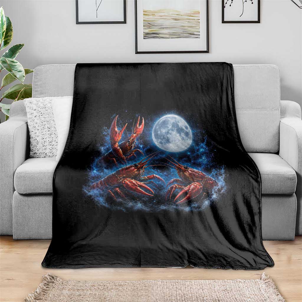 Three Crawfish Moon Throw Blanket Lobster Howling To The Moon Vintage Moon Animals TS10 Print Your Wear