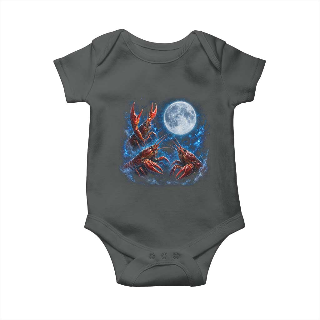 Three Crawfish Moon Baby Onesie Lobster Howling To The Moon Vintage Moon Animals TS10 Dark Heather Print Your Wear
