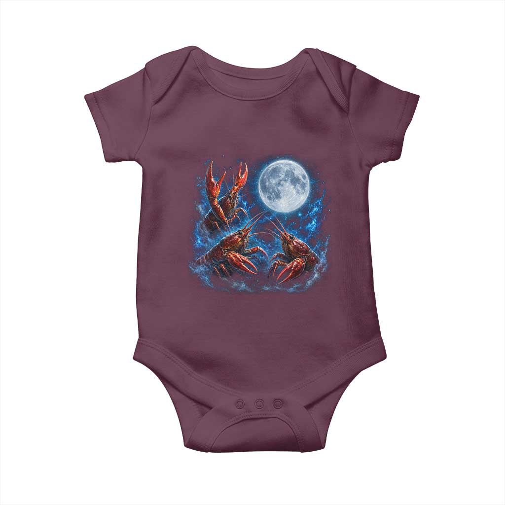 Three Crawfish Moon Baby Onesie Lobster Howling To The Moon Vintage Moon Animals TS10 Maroon Print Your Wear