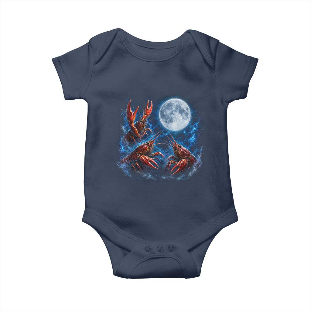 Three Crawfish Moon Baby Onesie Lobster Howling To The Moon Vintage Moon Animals TS10 Navy Print Your Wear