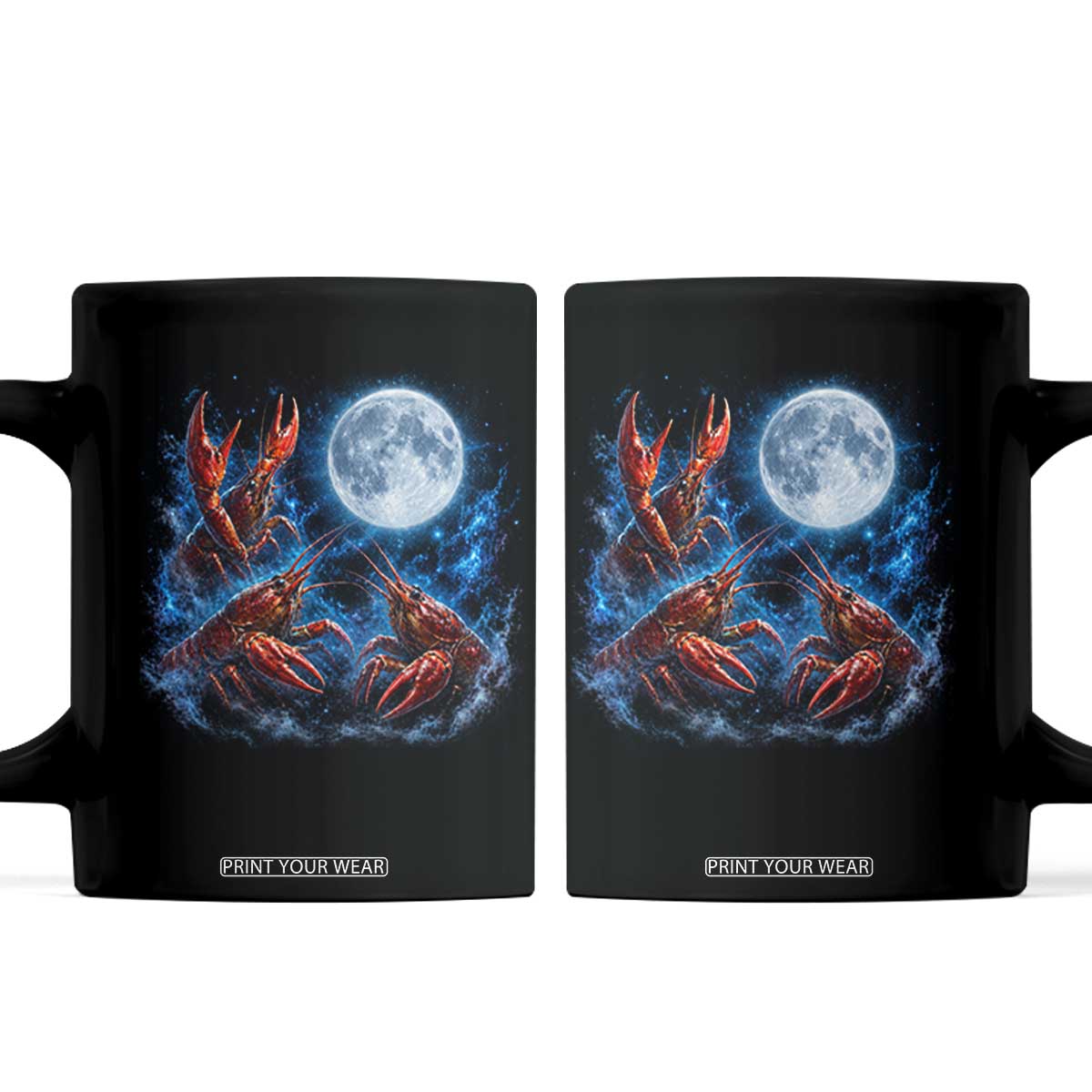 Three Crawfish Moon Coffee Mug Lobster Howling To The Moon Vintage Moon Animals TS10 Black Print Your Wear