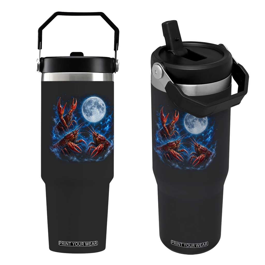 Three Crawfish Moon Flip Straw Tumbler Lobster Howling To The Moon Vintage Moon Animals TS10 One Size: 30 oz Black Print Your Wear