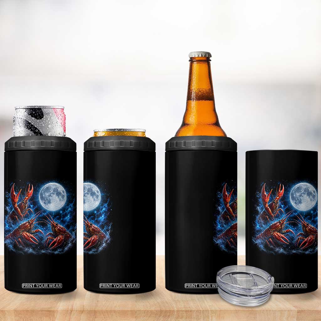 Three Crawfish Moon 4 in 1 Can Cooler Tumbler Lobster Howling To The Moon Vintage Moon Animals TS10 Print Your Wear