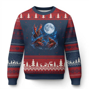 Three Crawfish Moon Ugly Christmas Sweater Lobster Howling To The Moon Vintage Moon Animals TS10 Navy Red Print Your Wear