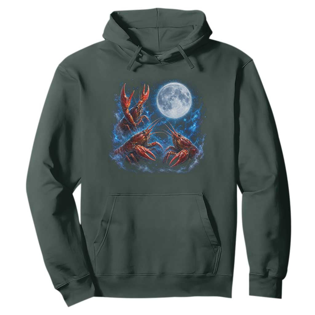 Three Crawfish Moon Hoodie Lobster Howling To The Moon Vintage Moon Animals TS10 Dark Forest Green Print Your Wear