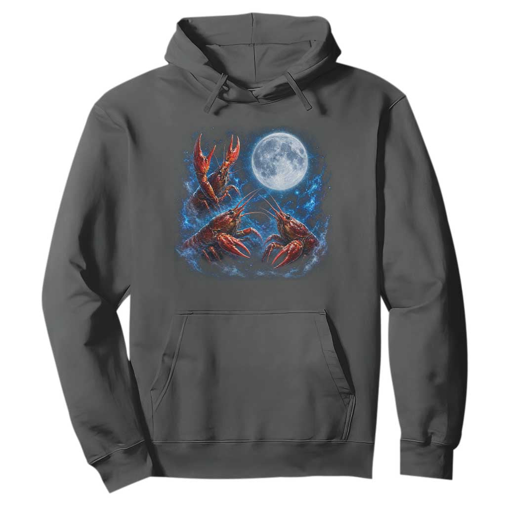 Three Crawfish Moon Hoodie Lobster Howling To The Moon Vintage Moon Animals TS10 Dark Heather Print Your Wear