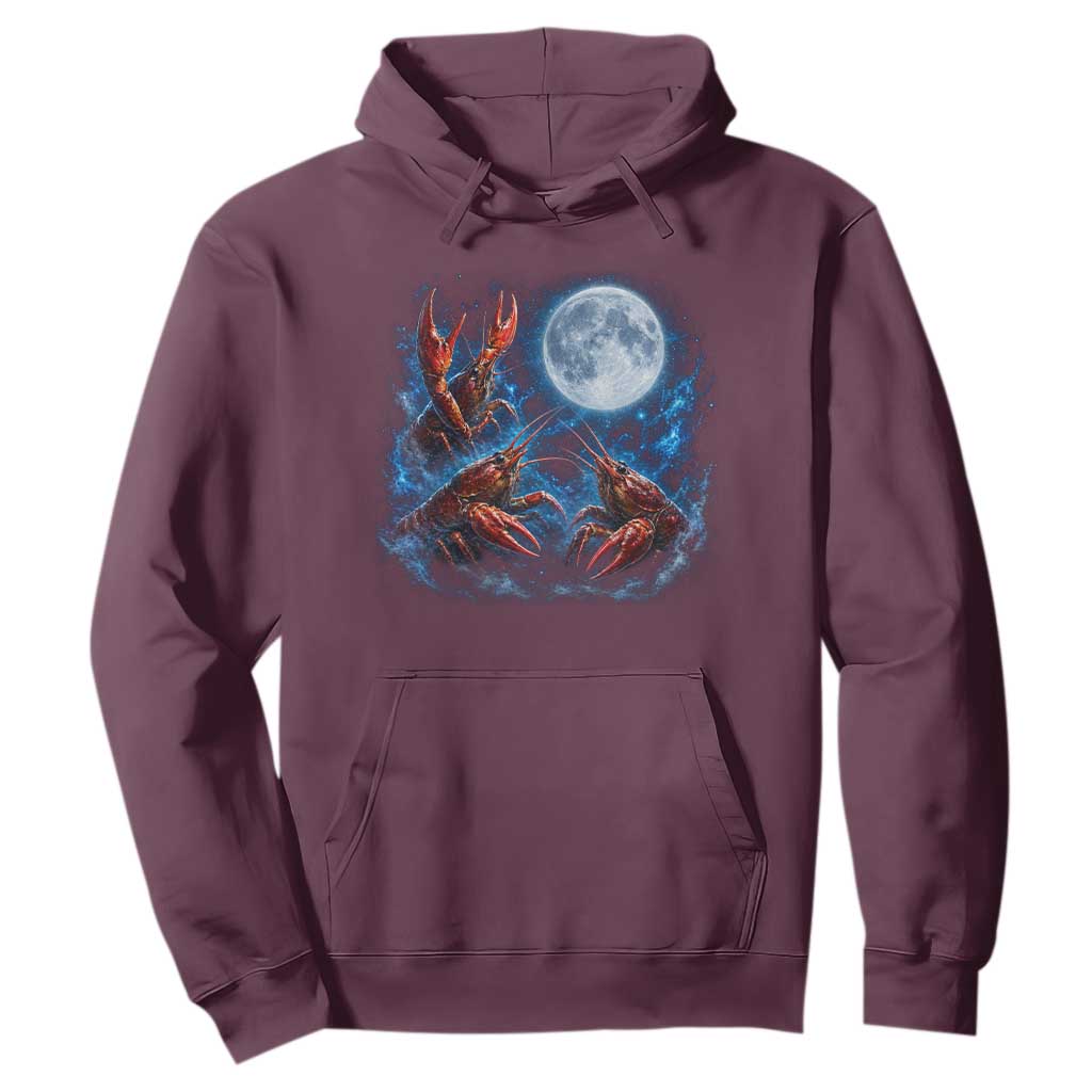 Three Crawfish Moon Hoodie Lobster Howling To The Moon Vintage Moon Animals TS10 Maroon Print Your Wear