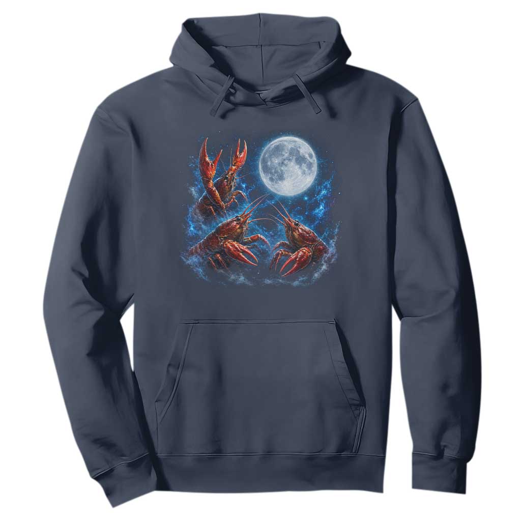Three Crawfish Moon Hoodie Lobster Howling To The Moon Vintage Moon Animals TS10 Navy Print Your Wear