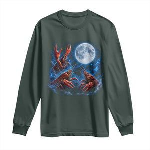 Three Crawfish Moon Long Sleeve Shirt Lobster Howling To The Moon Vintage Moon Animals TS10 Dark Forest Green Print Your Wear