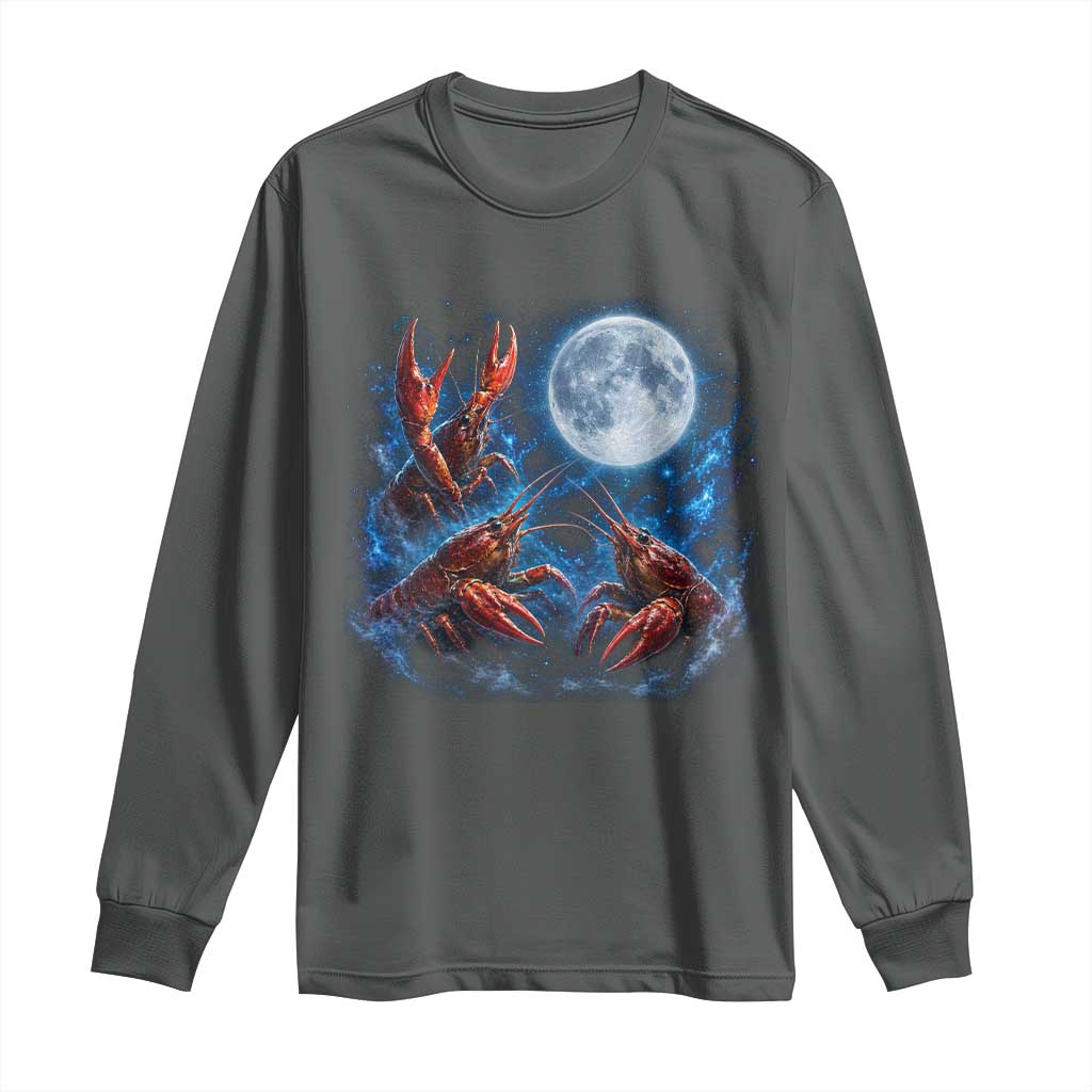 Three Crawfish Moon Long Sleeve Shirt Lobster Howling To The Moon Vintage Moon Animals TS10 Dark Heather Print Your Wear
