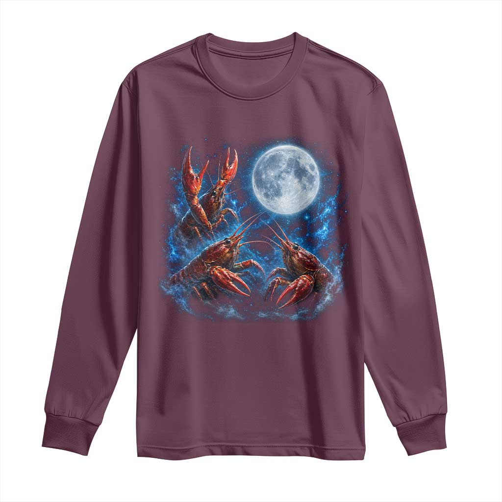 Three Crawfish Moon Long Sleeve Shirt Lobster Howling To The Moon Vintage Moon Animals TS10 Maroon Print Your Wear