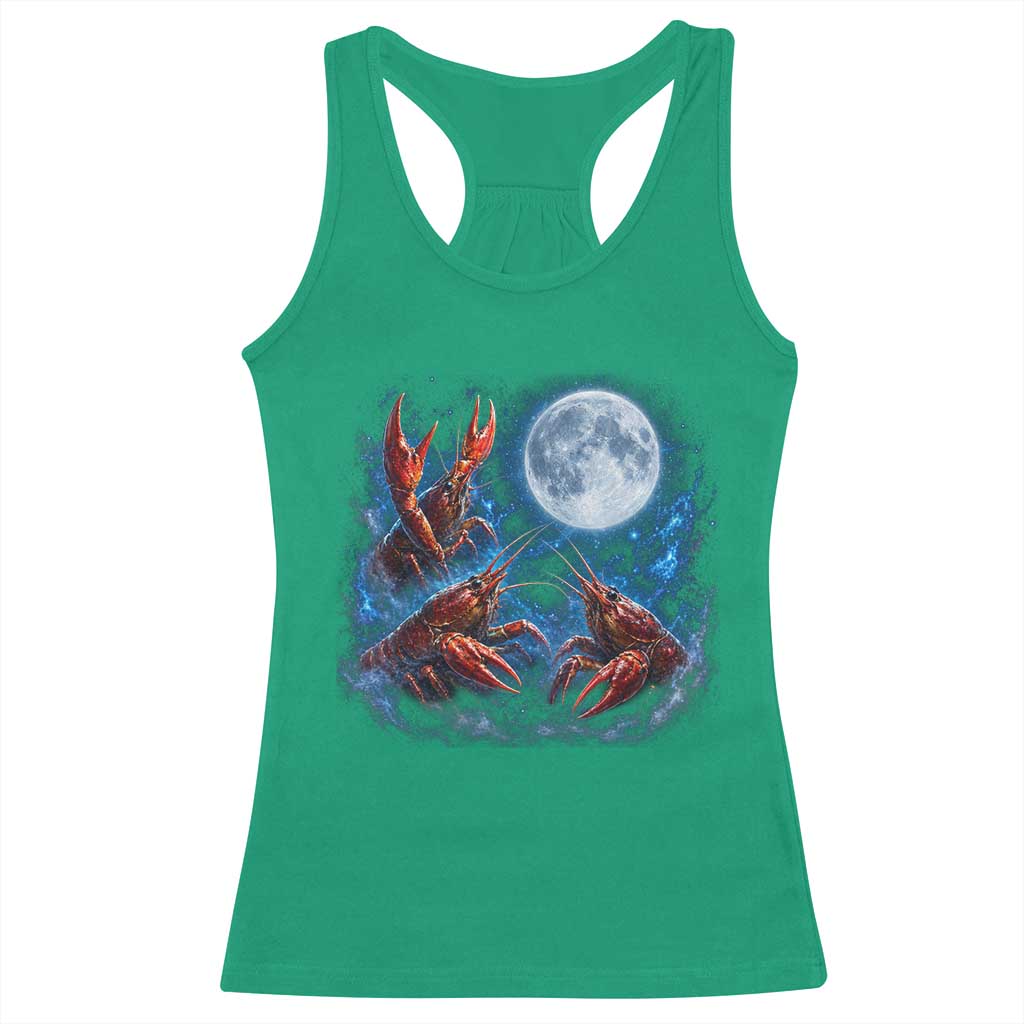 Three Crawfish Moon Racerback Tank Top Lobster Howling To The Moon Vintage Moon Animals TS10 Irish Green Print Your Wear